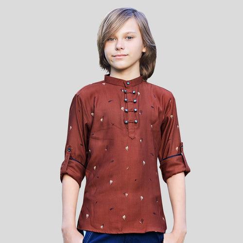 Fashionable Printed Cotton Dobby Kurta For Young Boys.