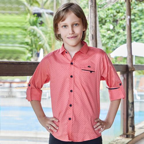 Suprimo Dobby Lycra  Printed Shirt for Young Boys