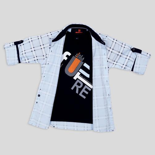 Lycra Checkered Shirt and T-shirt Set  For Young Boys