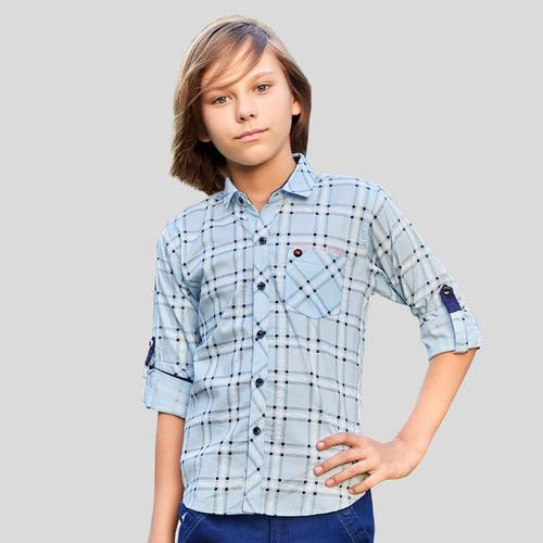 Lycra Checkered Shirt and T-shirt Set  For Young Boys