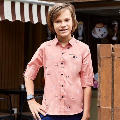 Stylish Printed Satin Lycra Shirt For Young Boys.