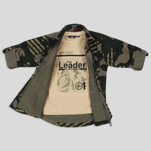 Camouflage Cotton Lycra Shirt and T-shirt Set For Young Boys