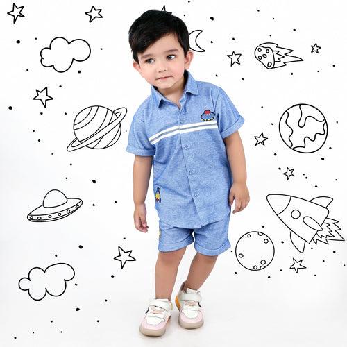 Cosmic Adventures Begin: Space-themed T-Shirt and Shorts Co-ord Set!