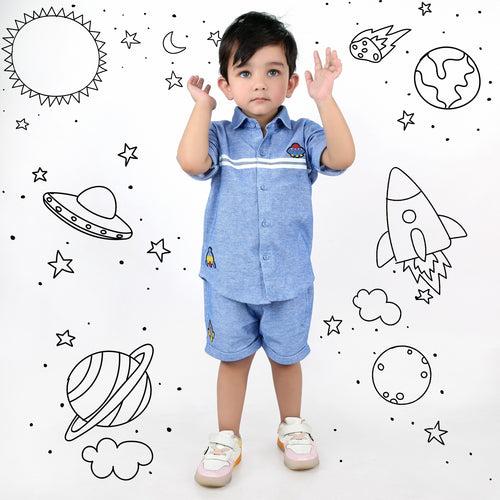 Cosmic Adventures Begin: Space-themed T-Shirt and Shorts Co-ord Set!