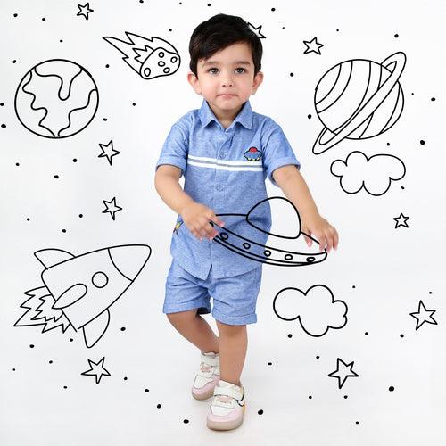 Cosmic Adventures Begin: Space-themed T-Shirt and Shorts Co-ord Set!