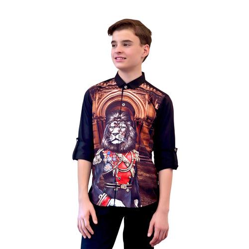 MASHUP LION MILITIA PRINTED SHIRT                                                                  