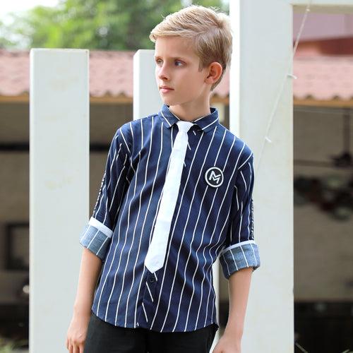 MashUp cotton striper shirt with tie for Young boys.