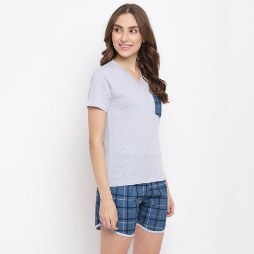 La intimo cute checks boxer shorts & grey T-shirt set