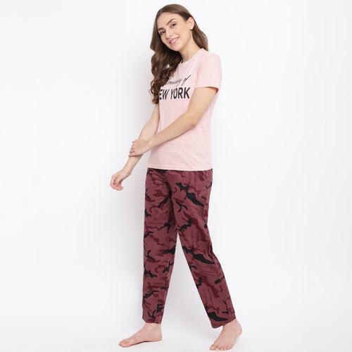 La Intimo Dreamy Fun Military Print Pyjama & Pink T-Shirt Set