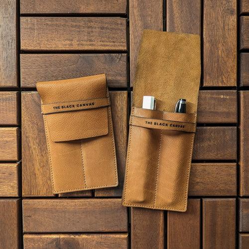 Double Leather Pen Sleeve - Whisky Tan
