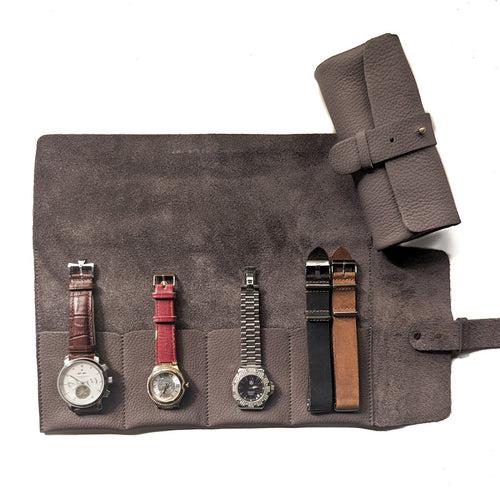 Leather Watch Roll - Large / Taupe