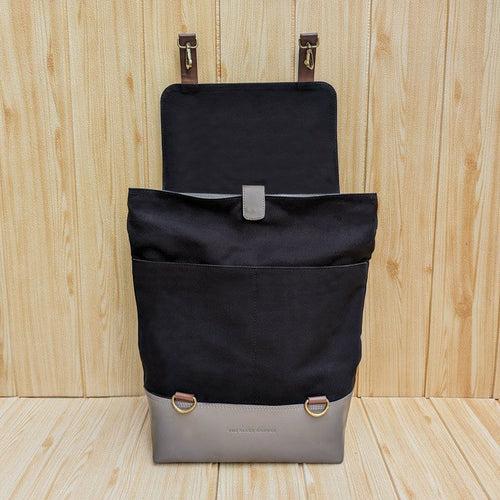 Leather & Canvas Travel Backpack - Grey & Black