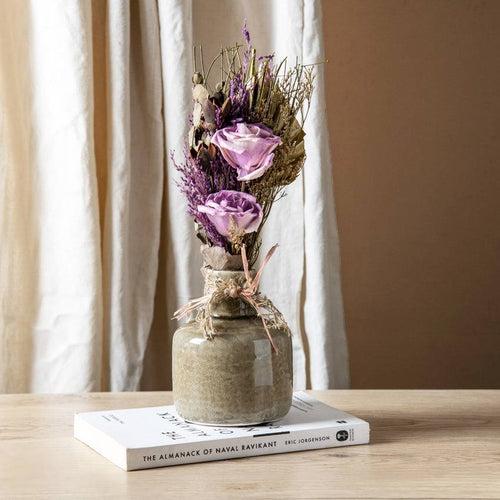 Ceramic Vase with Dried Bunch Medium - Purple Grey