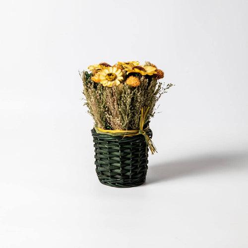 Willow Decorative Dried Floral Basket - Yellow Green