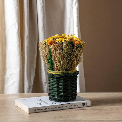 Willow Decorative Dried Floral Basket - Yellow Green