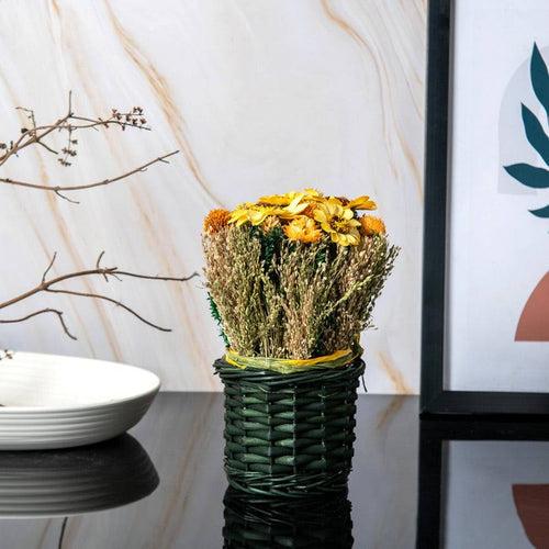 Willow Decorative Dried Floral Basket - Yellow Green