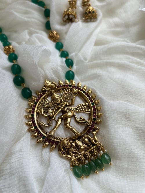 Nataraja emerald Nagas bead maala with tiny jhumkas