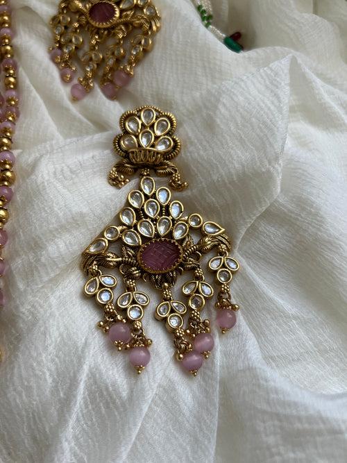 Pink polki designer haram with Chaandbalis