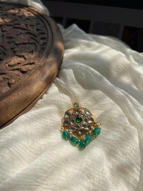 Kundan white emerald tika cum pendants