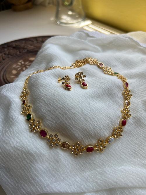 Navaratna flower necklace with studs