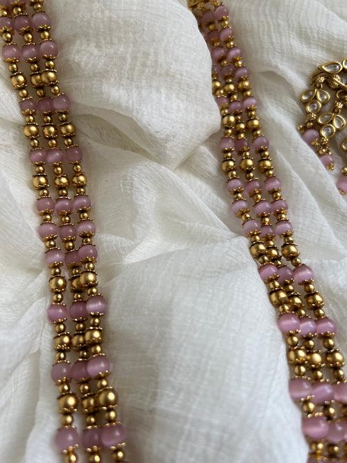 Pink polki designer haram with Chaandbalis