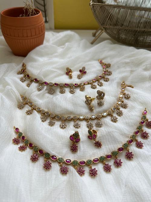 Stone flower oval stone necklace with studs