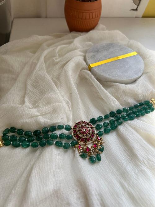 Kundan chakra emerald choker