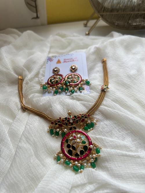Enamel Kundan work necklace with Chaandbalis