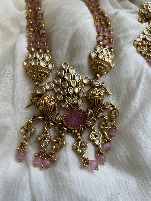 Pink polki designer haram with Chaandbalis