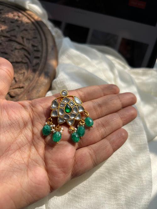 Kundan white emerald tika cum pendants