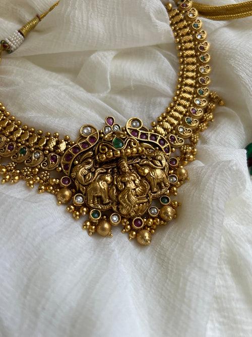 Lakshmi with elephant detail necklace with jhumkas