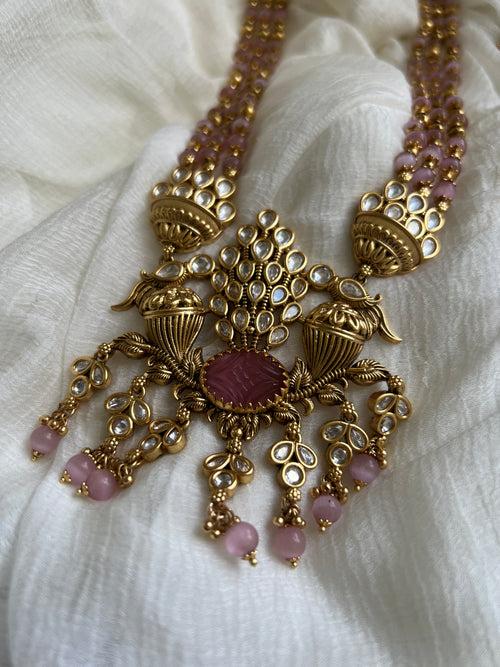 Pink polki designer haram with Chaandbalis