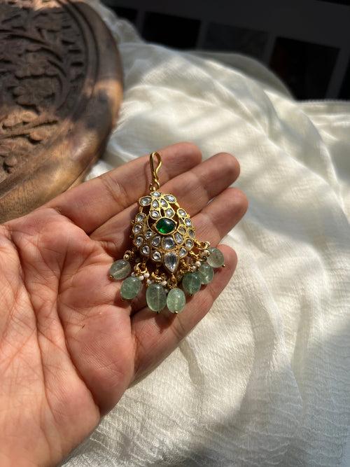 Kundan white emerald tika cum pendants