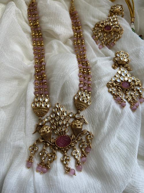 Pink polki designer haram with Chaandbalis