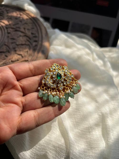 Kundan white emerald tika cum pendants