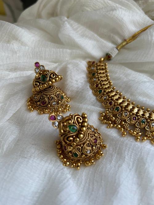 Lakshmi with elephant detail necklace with jhumkas