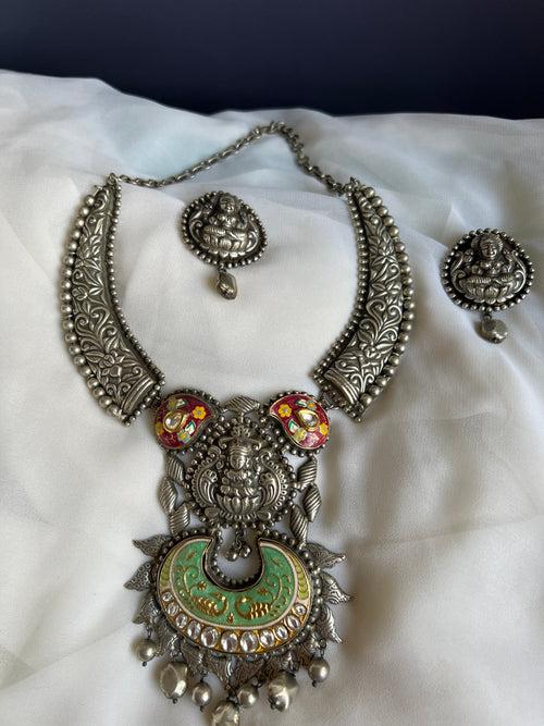 Nagas Lakshmi enamel stiff necklace with studs