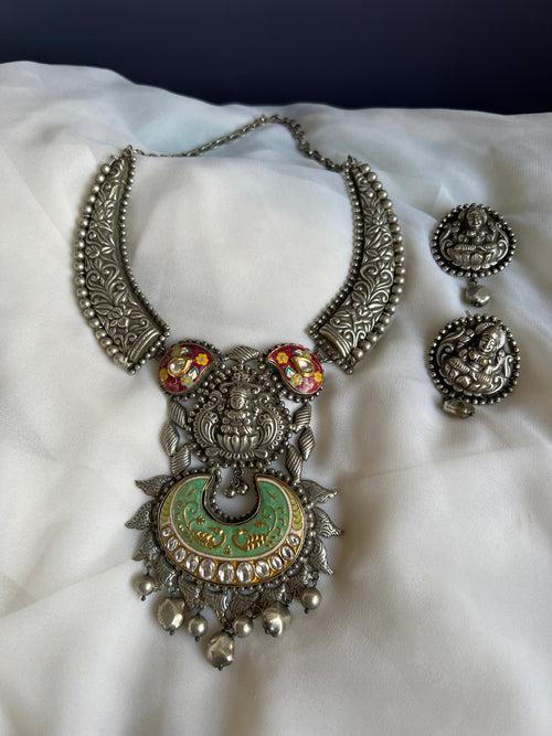 Nagas Lakshmi enamel stiff necklace with studs