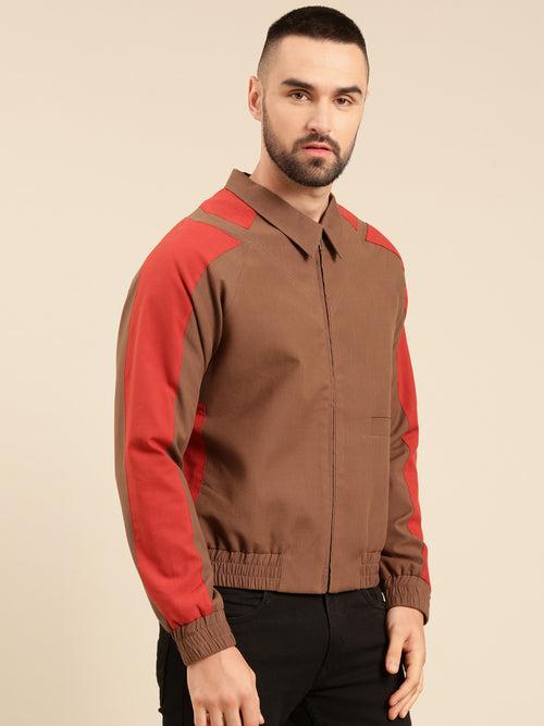 Brown Red Cotton Bomber Jacket - MMBJ022