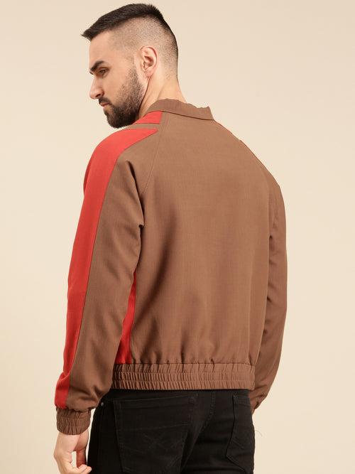 Brown Red Cotton Bomber Jacket - MMBJ022