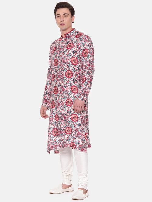 Red Blue Digital Muslin Kurta Set - MMK0577