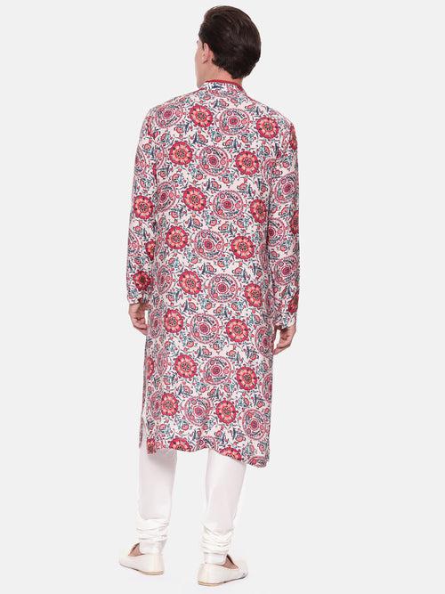 Red Blue Digital Muslin Kurta Set - MMK0577