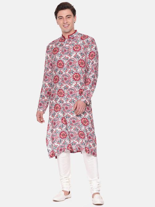 Red Blue Digital Muslin Kurta Set - MMK0577