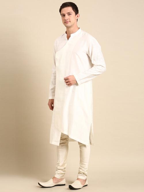 Ivory Silk Jaquard Kurta Set - MMK0581