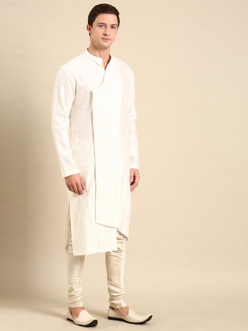 Ivory Silk Jaquard Kurta Set - MMK0581