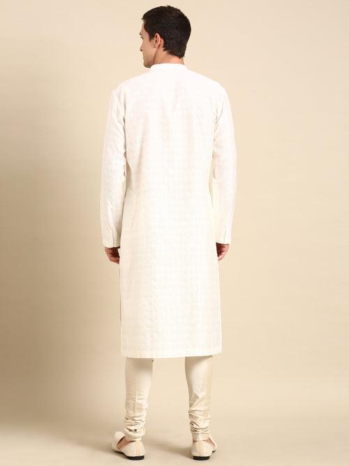 Ivory Silk Jaquard Kurta Set - MMK0581