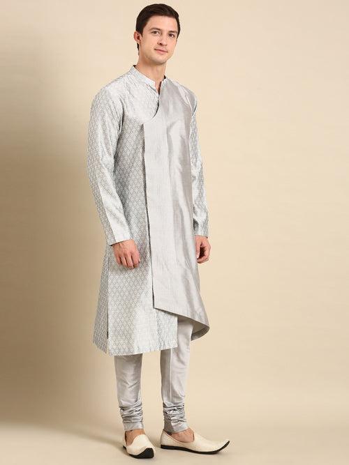 Silver Grey Silk Jaquard Kurta Set - MMK0584