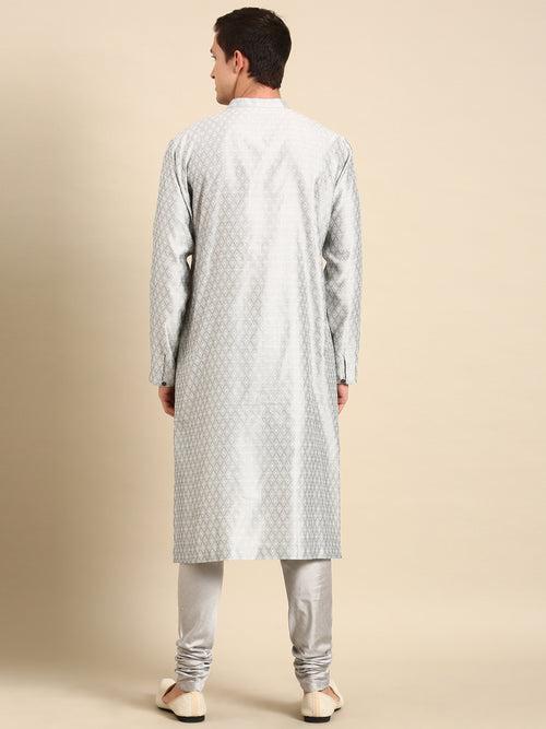 Silver Grey Silk Jaquard Kurta Set - MMK0584