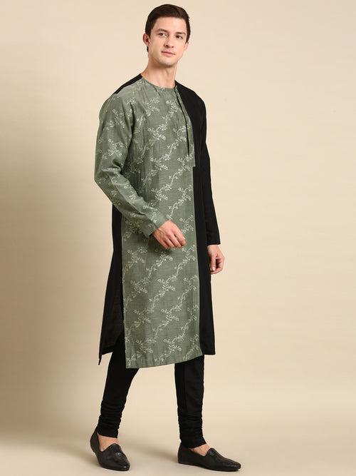 Black Green Chanderi Silk Kurta Set - MMK0588