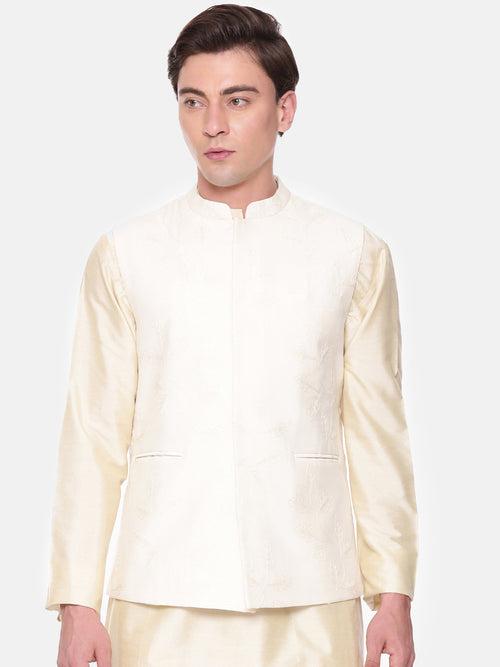 Ivory Chanderi Embroidered Jacket - MMWC0223